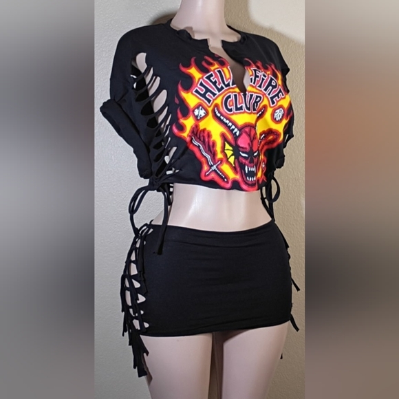 Black Custom Skirt Set with Side Lace-Up Detail - Picture 3 of 7